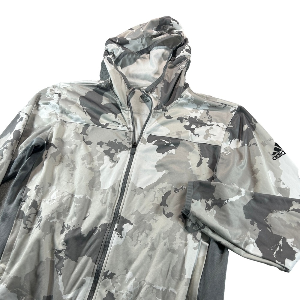 Adidas Full Zip Hoodie Mens Large Grey Camo Aeroready GC8267 Performance Jacket